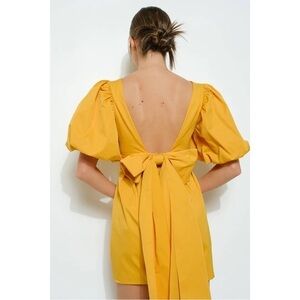Yellow Asymmetrical Puff Sleeve Sundress